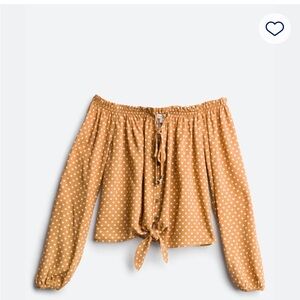 Mason & Belle Kolleen Off-the-Shoulder Tie Front Top – Mustard